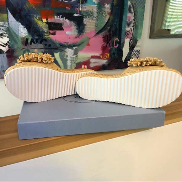 prada floral raffia slide sandals